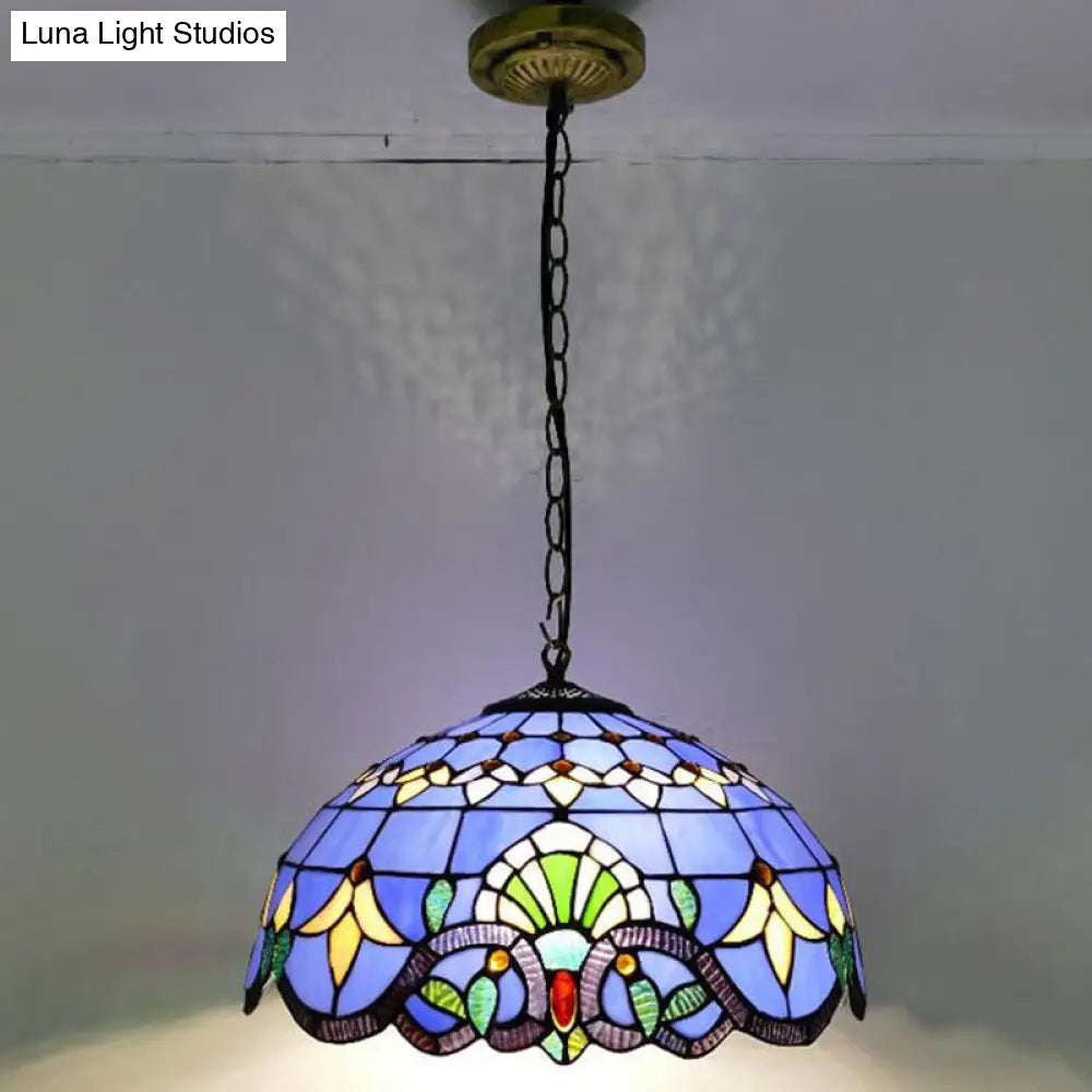 Tiffany-Style Bowl Pendant Light With Stained Glass - Ideal For Dining Room Blue / 16