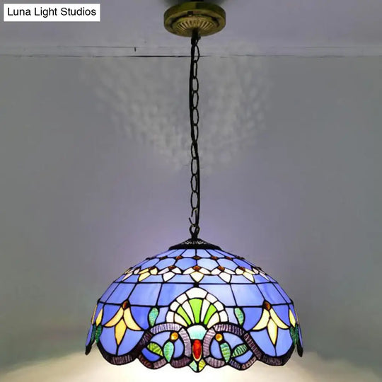 Tiffany-Style Bowl Pendant Light With Stained Glass - Ideal For Dining Room Blue / 16