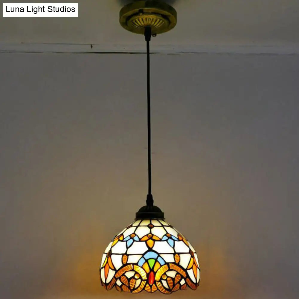 Tiffany-Style Bowl Pendant Light With Stained Glass - Ideal For Dining Room Beige / 8