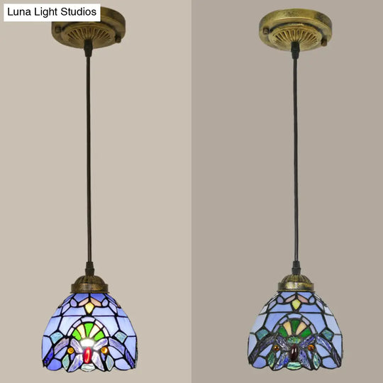 Tiffany-Style Bowl Pendant Light With Stained Glass - Ideal For Dining Room