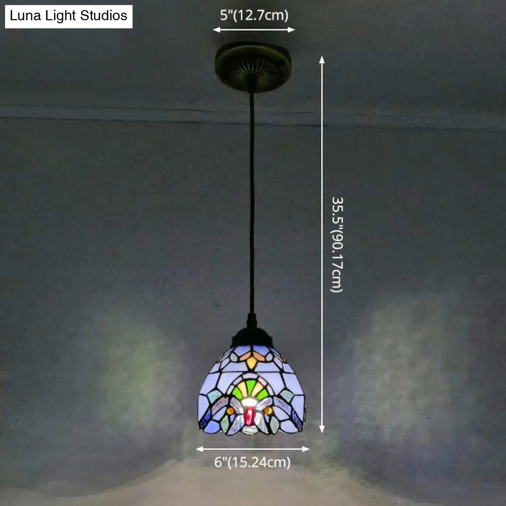 Tiffany-Style Bowl Pendant Light With Stained Glass - Ideal For Dining Room