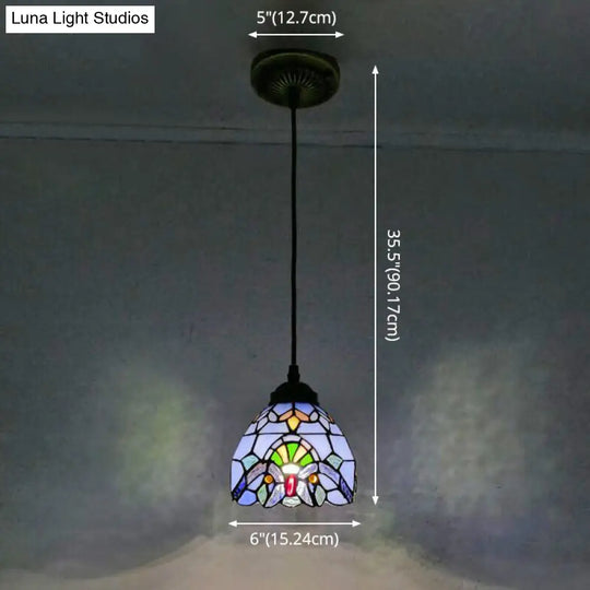 Tiffany-Style Bowl Pendant Light With Stained Glass - Ideal For Dining Room