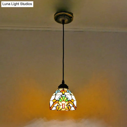 Tiffany-Style Bowl Pendant Light With Stained Glass - Ideal For Dining Room Beige / 6