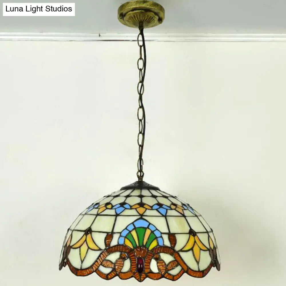 Tiffany-Style Bowl Pendant Light With Stained Glass - Ideal For Dining Room Beige / 16