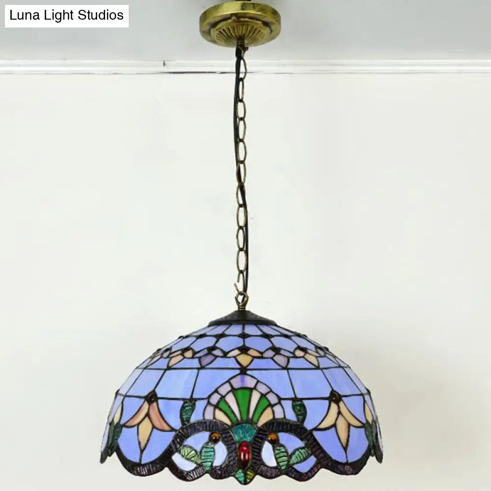 Tiffany-Style Bowl Pendant Light With Stained Glass - Ideal For Dining Room