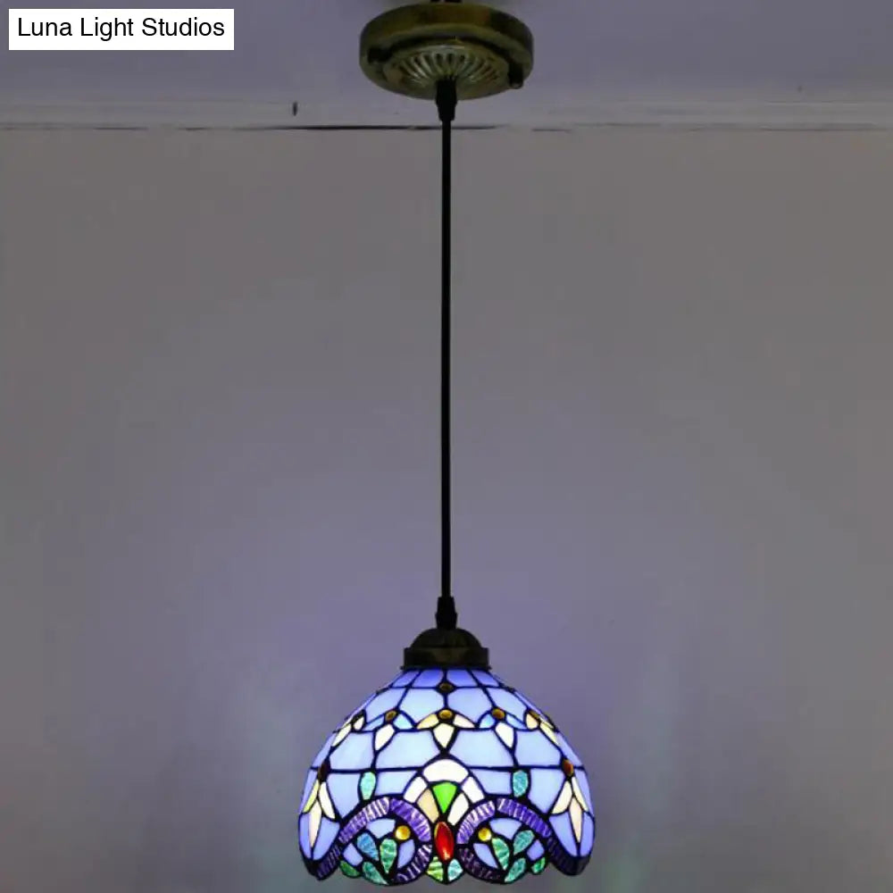 Tiffany-Style Bowl Pendant Light With Stained Glass - Ideal For Dining Room Blue / 8