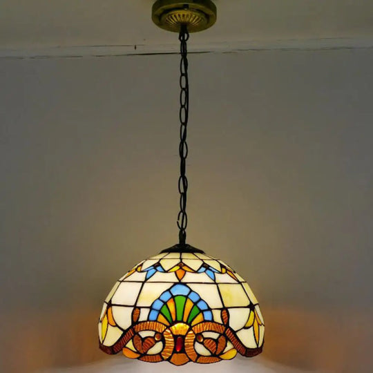 Tiffany-Style Stained Glass Pendant Light: Elegant 1-Light Hanging Lamp For Dining Room Beige / 12’
