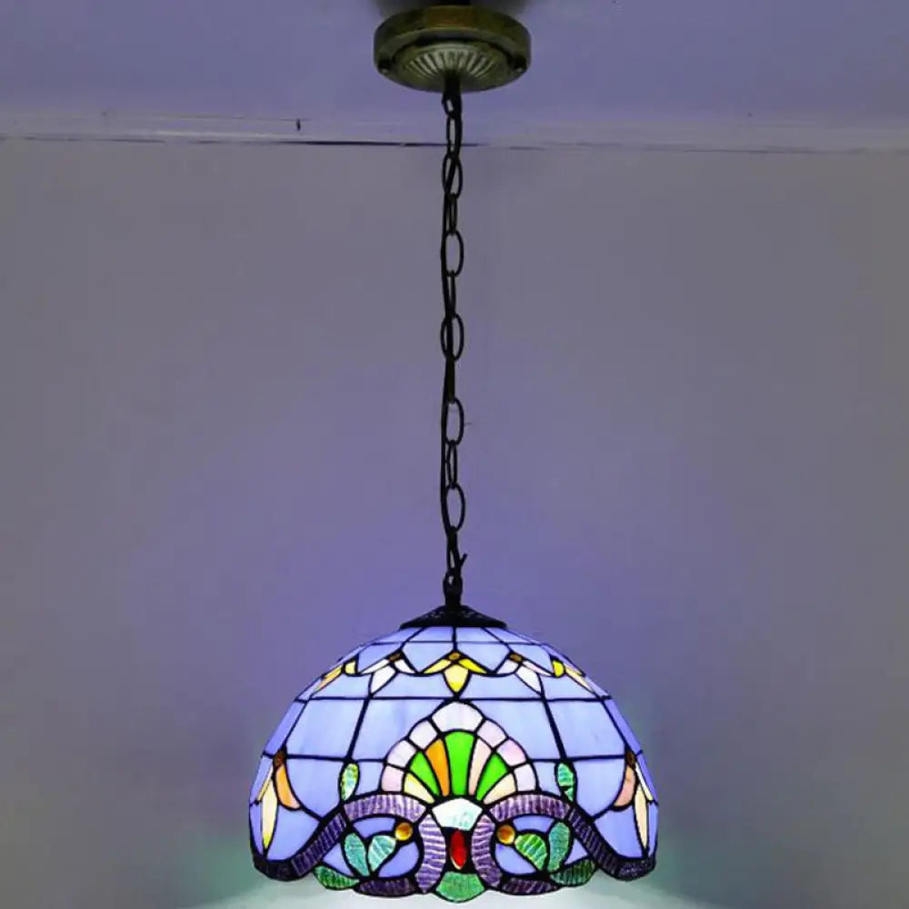 Tiffany-Style Stained Glass Pendant Light: Elegant 1-Light Hanging Lamp For Dining Room Blue / 12’