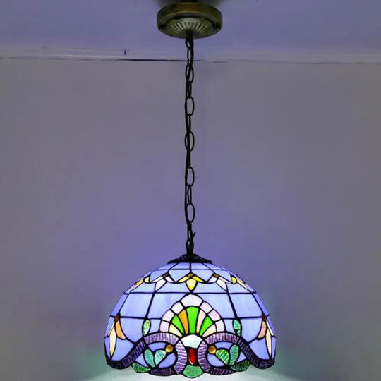 Tiffany-Style Stained Glass Pendant Light: Elegant 1-Light Hanging Lamp For Dining Room Blue / 12’