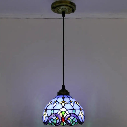 Tiffany-Style Stained Glass Pendant Light: Elegant 1-Light Hanging Lamp For Dining Room Blue / 8’
