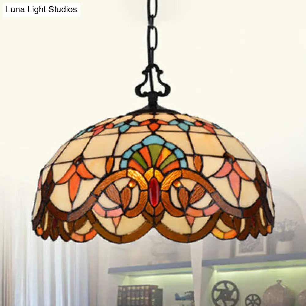 Tiffany-Style Stained Glass Pendant Light Fixture - Black With Victorian/Butterfly/Sunflower Pattern