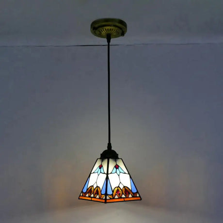 Tiffany-Style Stained Glass Pendant Light Fixture - Tapered Design (1 Bulb White) White