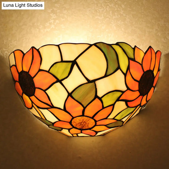 Tiffany Style Stained Glass Wall Sconce - Flush Mount With 1-Head Bowl Shade