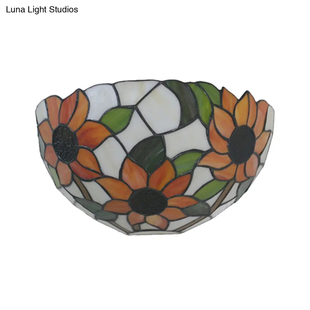 Tiffany Style Stained Glass Wall Sconce - Flush Mount With 1-Head Bowl Shade