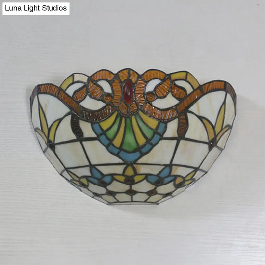 Tiffany Style Stained Glass Wall Sconce - Flush Mount With 1-Head Bowl Shade