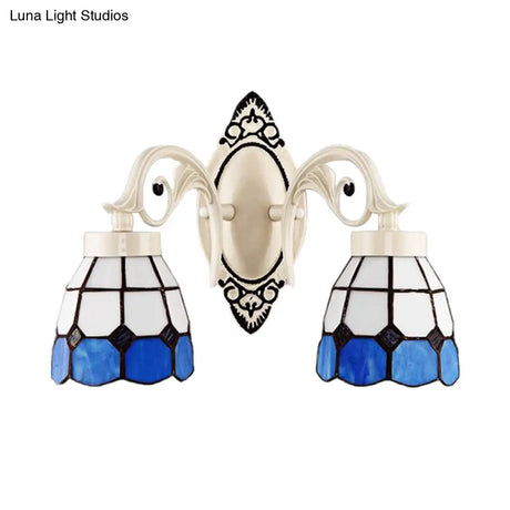 Tiffany Style Stained Glass Wall Sconce Light - Bowl Shade 2 Lights White