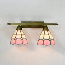 Tiffany Style Stained Glass Wall Sconce Light With Domed Design - 2 Heads In Yellow/Pink/Green/Blue
