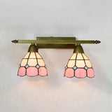 Tiffany Style Stained Glass Wall Sconce Light With Domed Design - 2 Heads In Yellow/Pink/Green/Blue