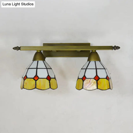 Tiffany Style Stained Glass Wall Sconce Light With Domed Design - 2 Heads In Yellow/Pink/Green/Blue