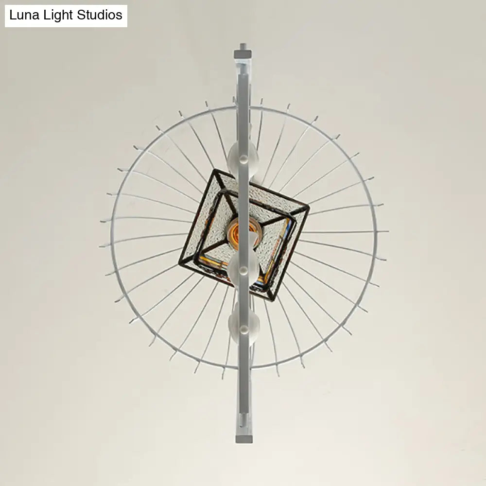 Tiffany Style White Bird Cage Pendant Light - 1-Light Stainless Glass Ceiling Lamp With Inner House