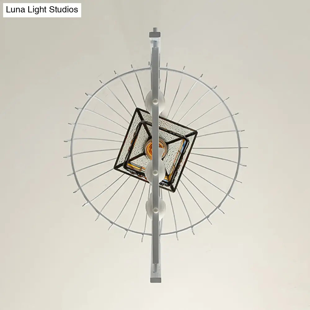 Tiffany Style White Bird Cage Pendant Light With Stainless Glass Ceiling Lamp