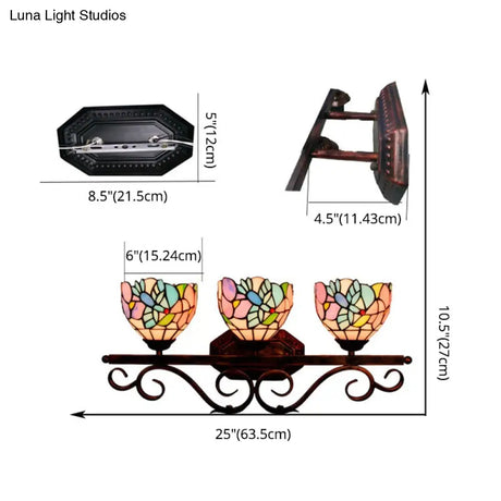 Tiffany Vanity Lamps - Vintage 3-Light Sconce With Multi-Color Glass Shade For Bathroom