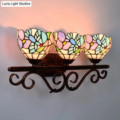 Tiffany Vanity Lamps - Vintage 3-Light Sconce With Multi-Color Glass Shade For Bathroom