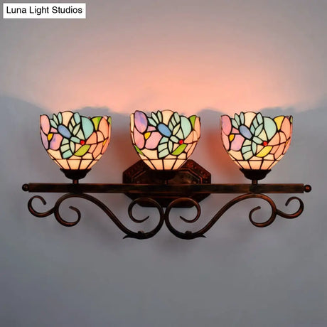 Tiffany Vanity Lamps - Vintage 3-Light Sconce With Multi-Color Glass Shade For Bathroom