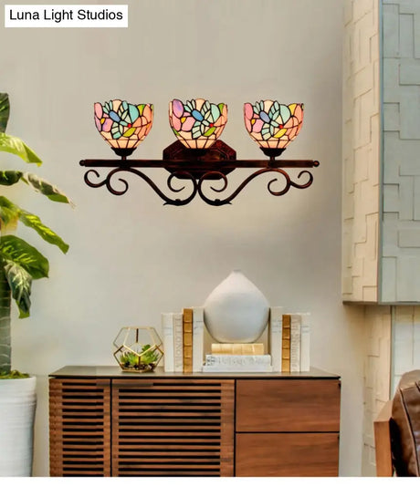 Tiffany Vanity Lamps - Vintage 3-Light Sconce With Multi-Color Glass Shade For Bathroom