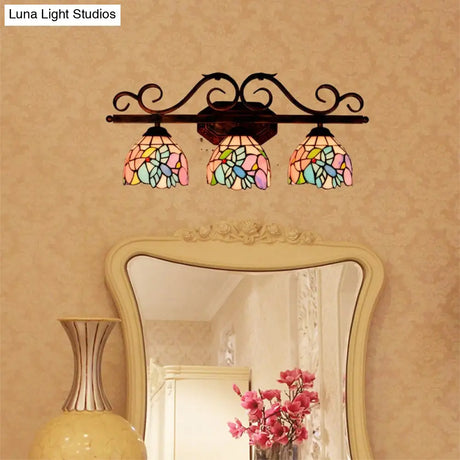 Tiffany Vanity Lamps - Vintage 3-Light Sconce With Multi-Color Glass Shade For Bathroom