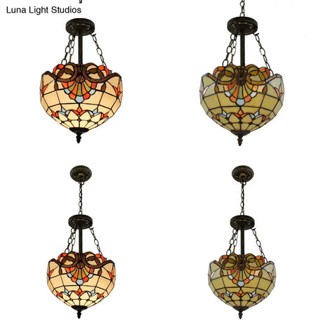 Tiffany Victorian Style Stained Glass Chandelier Pendant For Library Ceiling