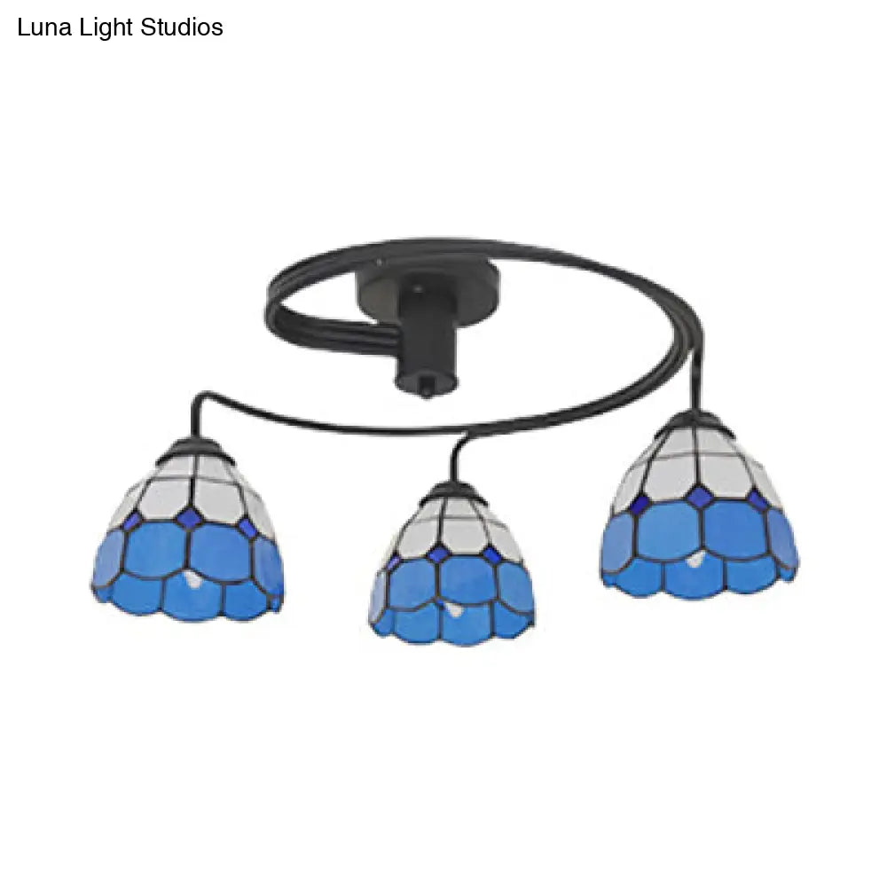 Tiffany Vintage Stained Glass Semi Flush Light Fixture - 3/5-Light Bowl Design For Bedroom Décor