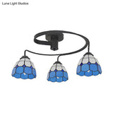 Tiffany Vintage Stained Glass Semi Flush Light Fixture - 3/5-Light Bowl Design For Bedroom Décor