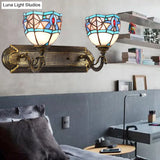 Tiffany Vintage Stained Glass Wall Lamp With 2 Blue Sconces For Living Room