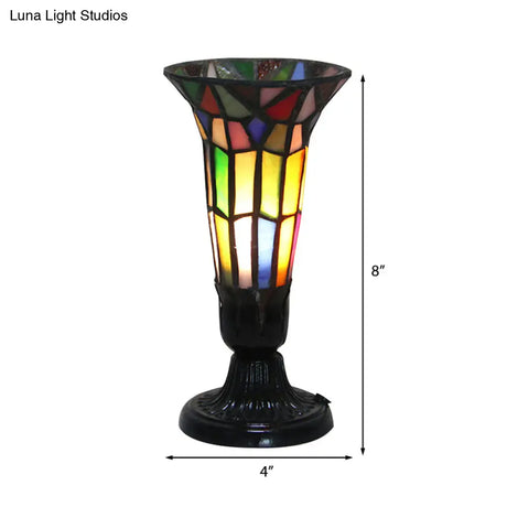 Tiffany Vintage Table Lamp - Pink-White/Black Glass Cone Slim Design For Modern Office 1 Head