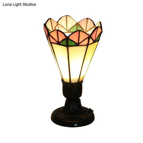 Tiffany Vintage Table Lamp - Pink-White/Black Glass Cone Slim Design For Modern Office 1 Head
