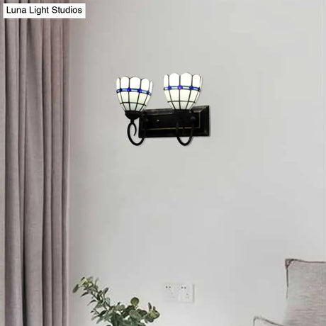 Tiffany Wall Lamp: Domed Art Glass Traditional Style 2 Heads White