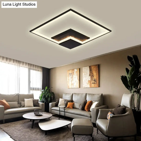 Torch Square Ceiling Lamp Simplicity - Black/White Led Acrylic Flush Mount Light (16/19.5/23.5)