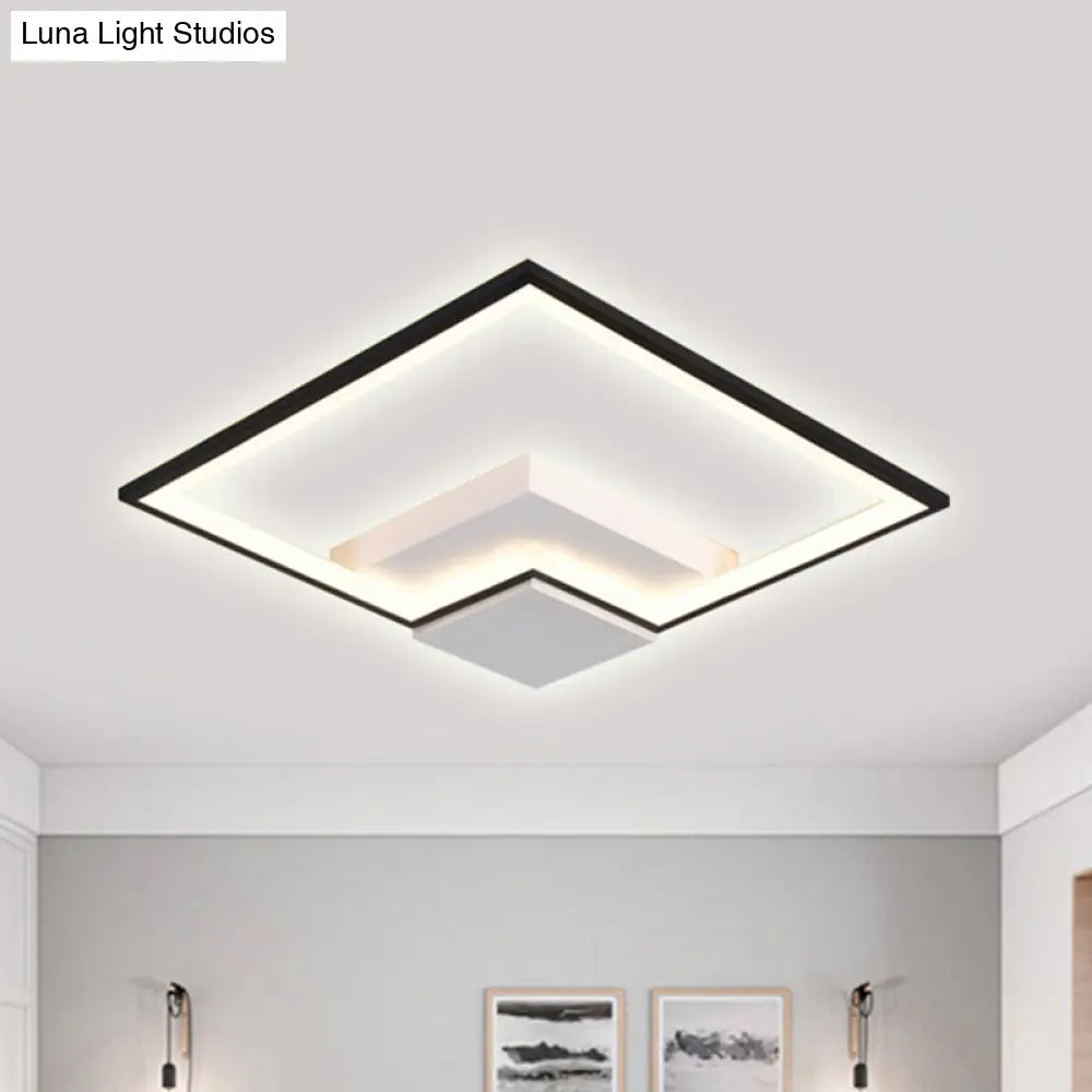 Torch Square Ceiling Lamp Simplicity - Black/White Led Acrylic Flush Mount Light
