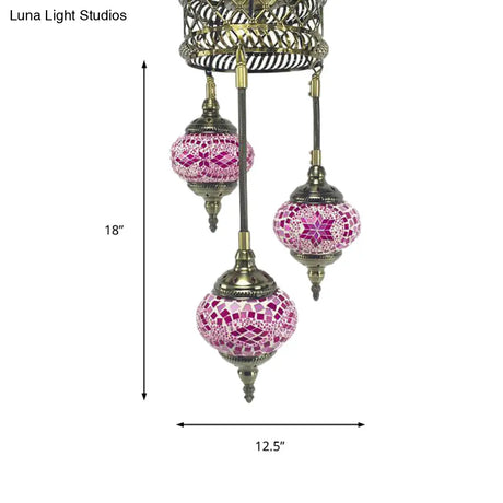 Tradition Pink/Red-Blue-Coffee Glass 3-Bulb Sphere Ceiling Chandelier - Elegant Suspended Lighting