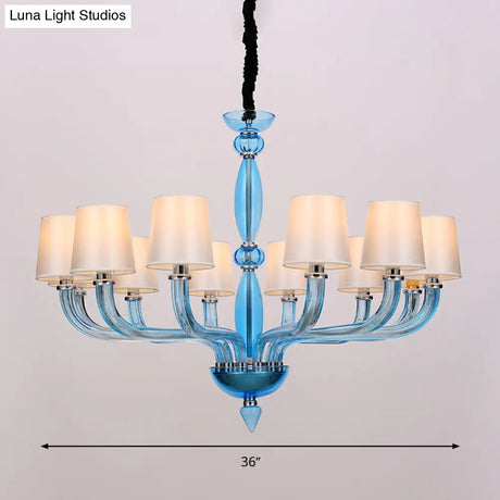 Tradition Starburst Glass Chandelier - 12 Bulbs White/Red/Blue With Cone Fabric Shade