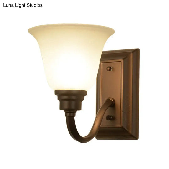 Traditional 1-Light Cream Glass Bedside Wall Lamp With Brown Flared Shape
