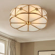 Traditional 1-Tiered White Glass & Gold Flush Mount Chandelier - 3/4/6 Bulbs (14’/18’/23.5’