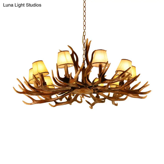 Traditional 10-Bulb Conical Resin Pendant Light Chandelier For Dining Room In Brown