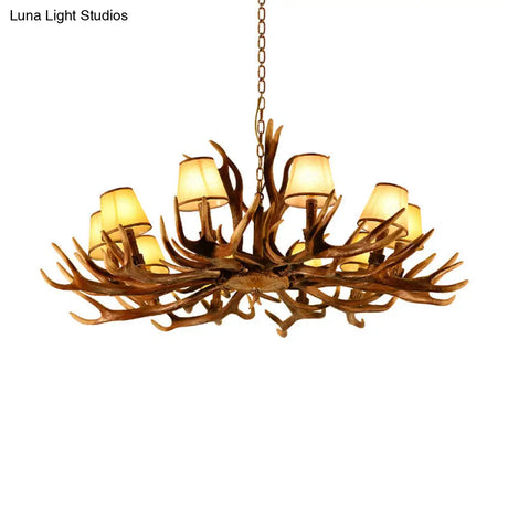 Traditional 10-Bulb Conical Resin Pendant Light Chandelier For Dining Room In Brown