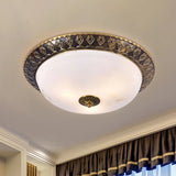 Traditional 2/3 - Head Flush Mount Lamp With Milk Glass Shade In Brass Available 3 Sizes / 12’