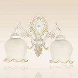 Traditional 2-Headed Ruffle Wall Sconce Light With Bronze Finish And Frosted Glass - Ideal For