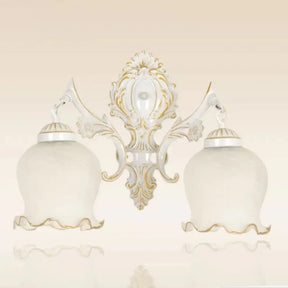 Traditional 2-Headed Ruffle Wall Sconce Light With Bronze Finish And Frosted Glass - Ideal For