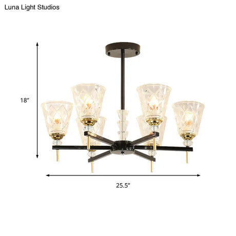 Traditional 3/6-Light Chandelier With Clear Textured Glass Cones - Bedroom Pendant Lamp