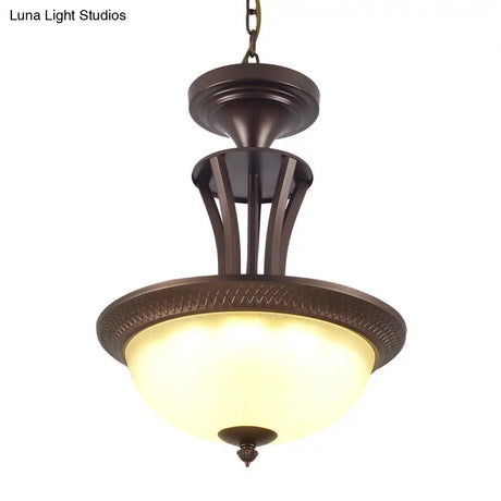 Traditional 3-Light Chandelier With White Glass Shade - Bronze Ceiling Lamp